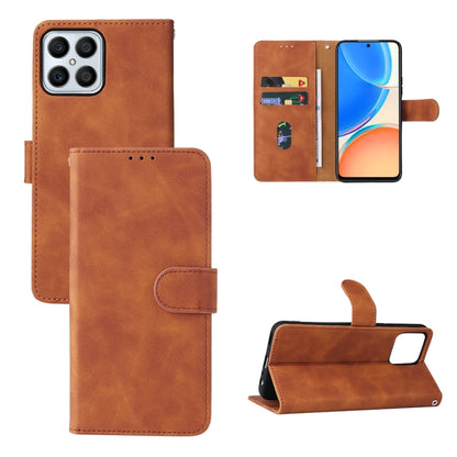 Brown PU leather-texture magnetic buckle phone case with folio wallet and card holder