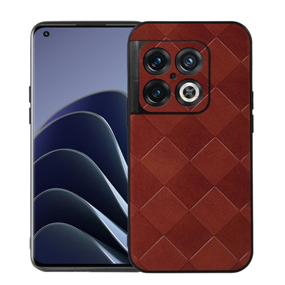 Red PU phone case with woven diamond pattern and camera cutouts