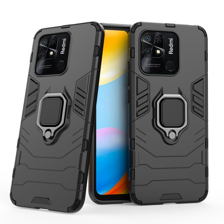 Black shockproof phone case with TPU bumper and magnetic ring holder for Redmi phone