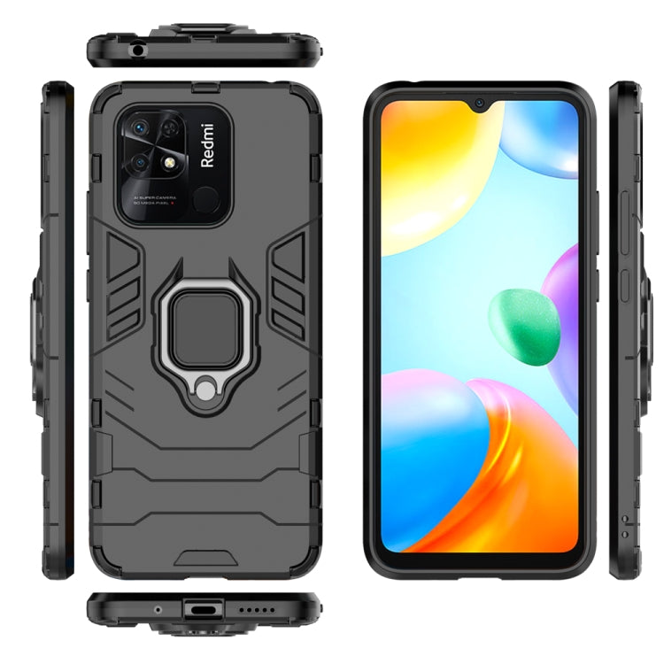 Black shockproof phone case with magnetic ring holder and side button cutouts