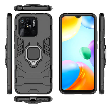 Black shockproof phone case with magnetic ring holder and side button cutouts