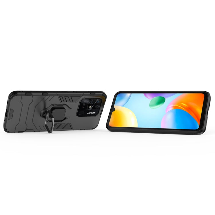 Black rugged phone case with magnetic ring holder, shown front and side views