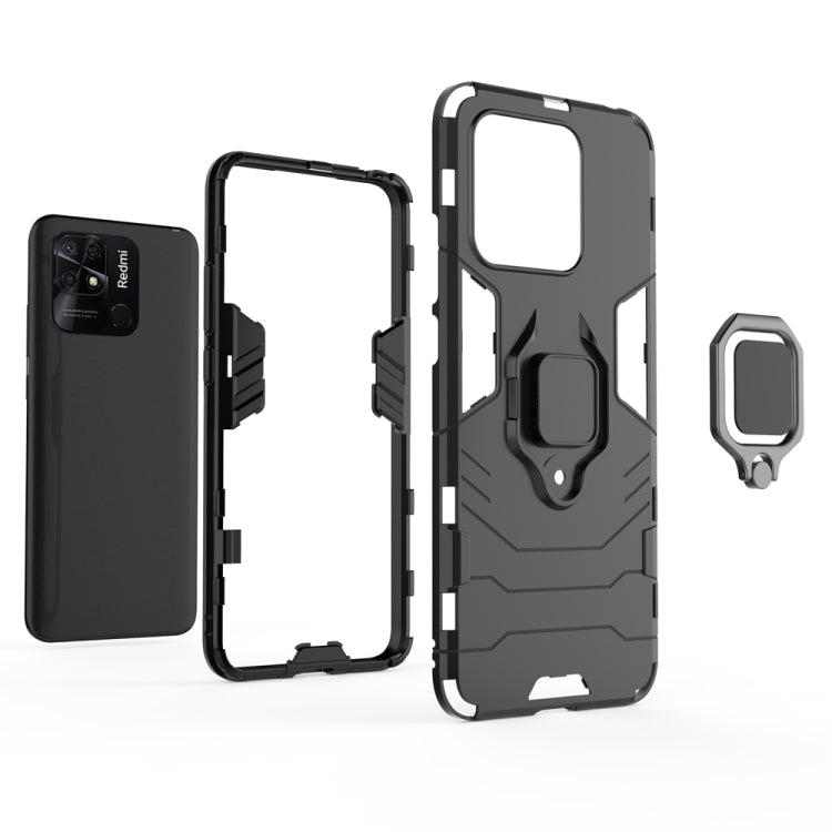 Black rugged phone case with magnetic ring holder, open inner frame and cutouts