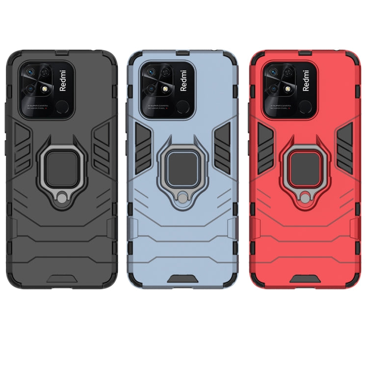 Phone case colors: black, light blue, and red, each with magnetic ring holder