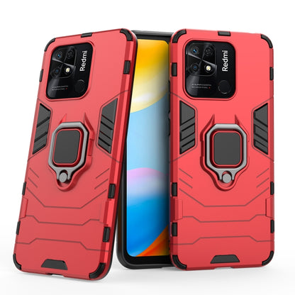 Red shockproof phone case with magnetic ring holder and raised camera protection