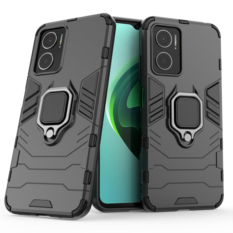 Dark gray shockproof phone case with magnetic ring holder, front and back shown