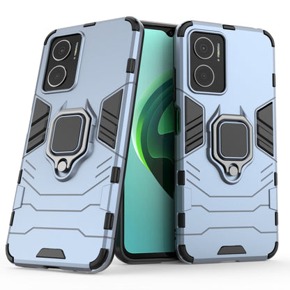 Light blue shockproof phone case with magnetic ring holder and armor protection