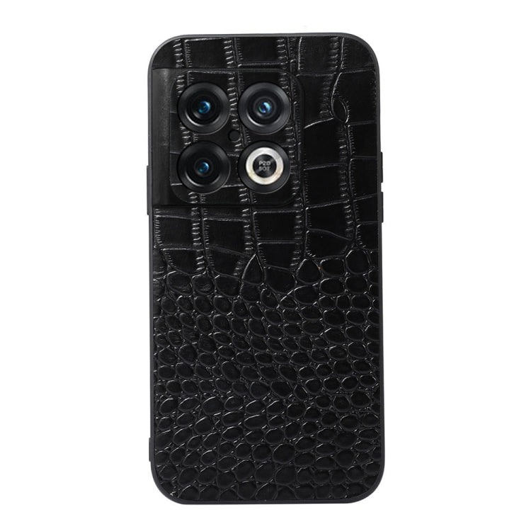 Black crocodile-embossed leather phone case with camera cutouts