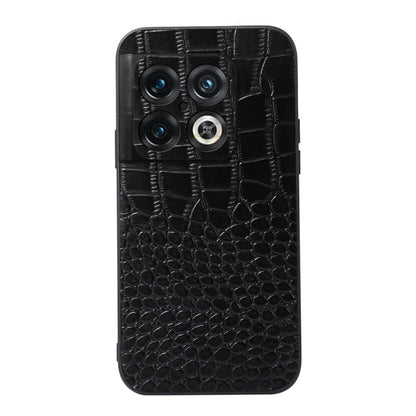 Black crocodile-embossed leather phone case with camera cutouts