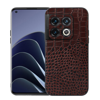Coffee-brown crocodile-embossed leather phone case with camera cutouts