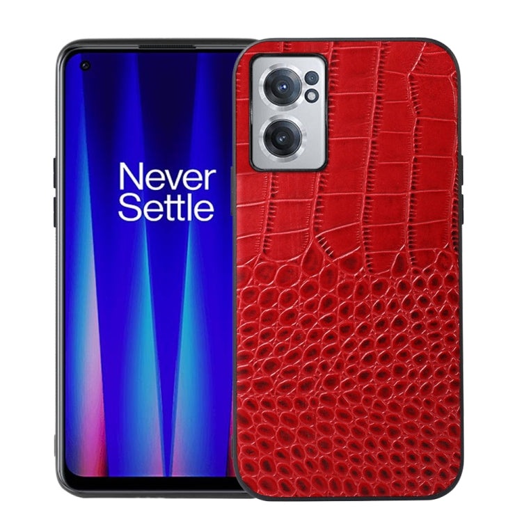 Red crocodile-embossed leather phone case with camera cutouts