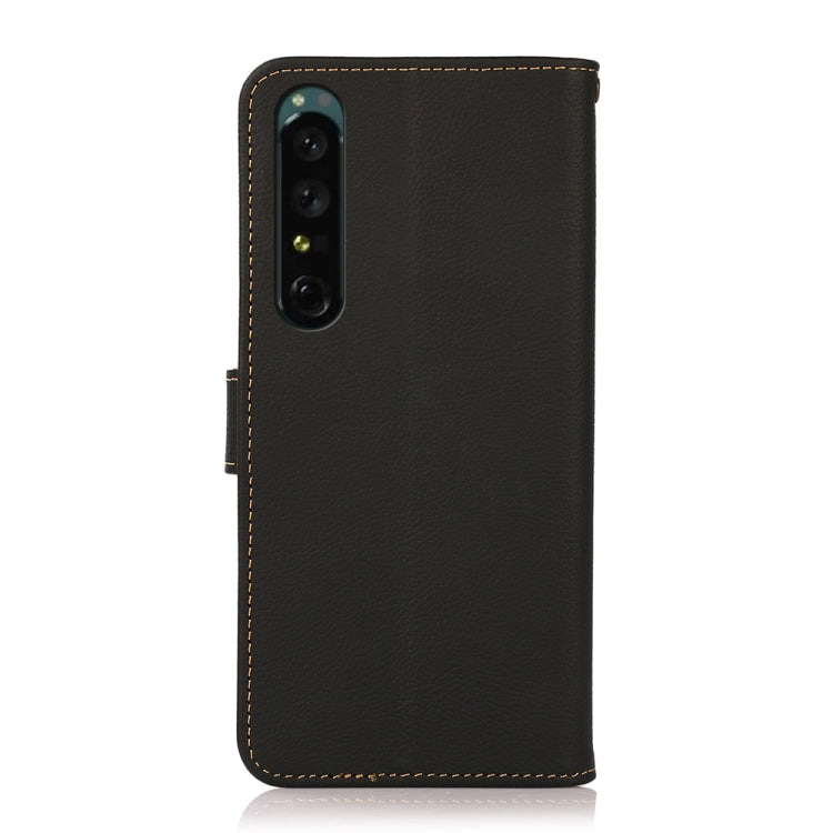 Black leather phone case back with camera cutouts and magnetic side tab