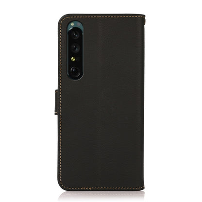 Black leather phone case back with camera cutouts and magnetic side tab