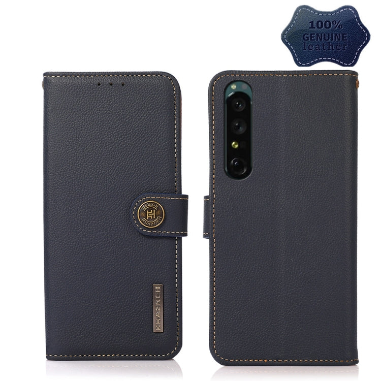 Leather RFID phone case set with magnetic flap, dark navy leather, front and back