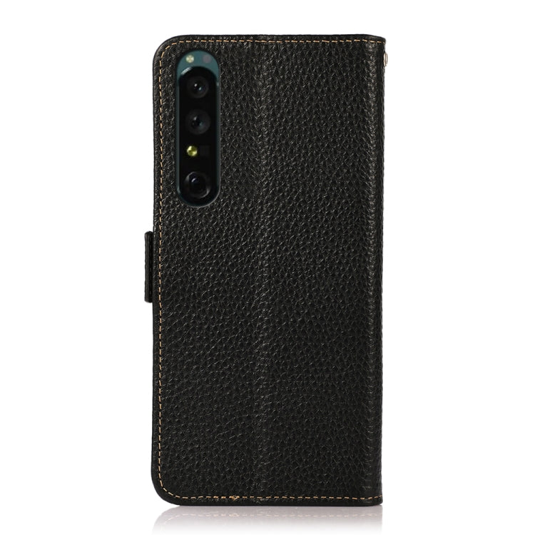 Side-magnetic litchi leather RFID phone case, black with camera cutout