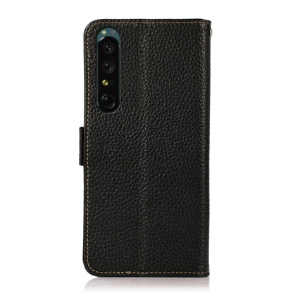 Side-magnetic litchi leather RFID phone case, black with camera cutout