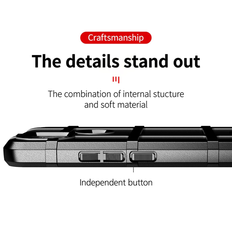 Black rugged TPU phone case with dual cutouts and protected button openings on side
