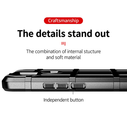 Black rugged TPU phone case with dual cutouts and protected button openings on side