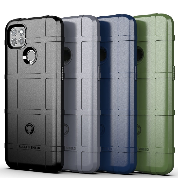 Set of rugged TPU phone cases in black, grey, blue, and green with ring holder cutout