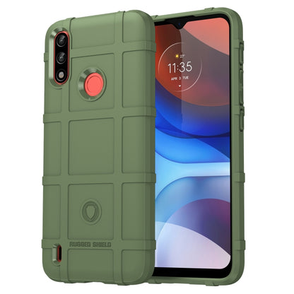Olive green rugged TPU phone case with red accent, camera cutout, and drop protection