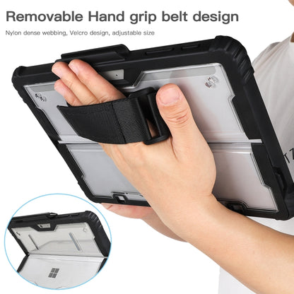Transparent acrylic case with removable black hand grip belt strap
