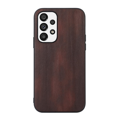 Brown PU phone case with cowhide texture and white camera panel cutout