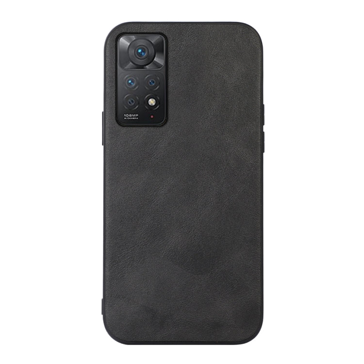 Cowhide-texture PU phone case, black, with camera cutouts and side buttons.