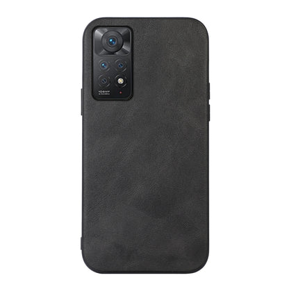 Cowhide-texture PU phone case, black, with camera cutouts and side buttons.