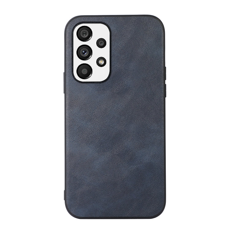 Dark blue cowhide-texture PU phone case with side buttons and camera cutout