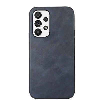 Dark blue cowhide-texture PU phone case with snug fit and camera cutout