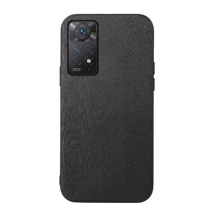 Black wood-grain PU phone case with raised camera cutout for smartphone protection