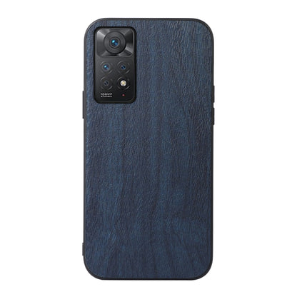 Blue wood-grain PU phone case with camera cutout and protective edges