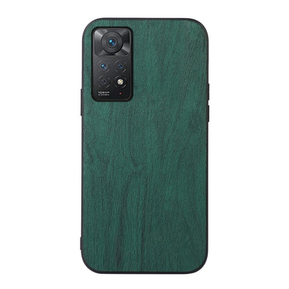 Green wood-grain PU phone case with camera cutout and protective rim around edges