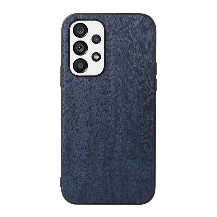Blue wood-texture PU phone case with camera cutout
