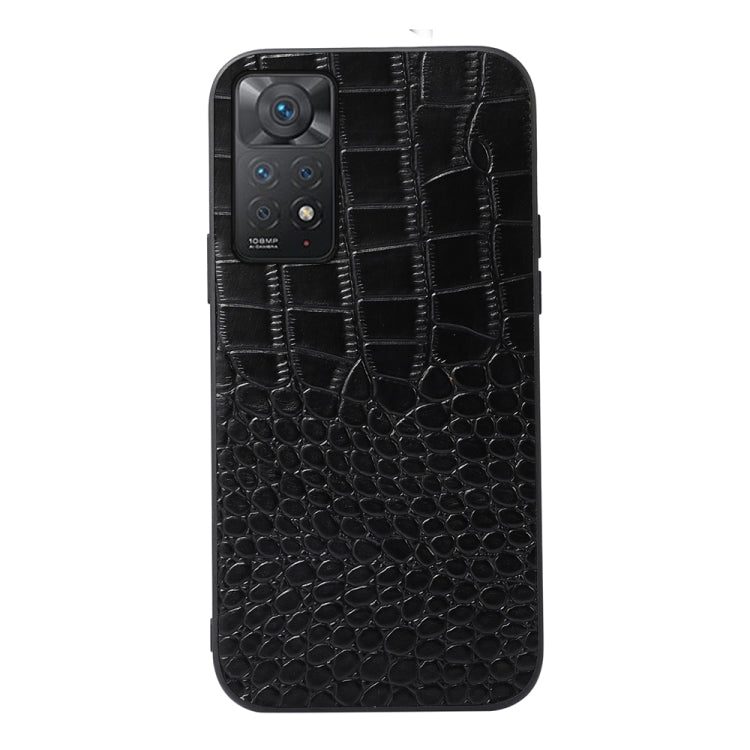 Black crocodile-pattern cowhide leather phone case with camera cutout and cut edges