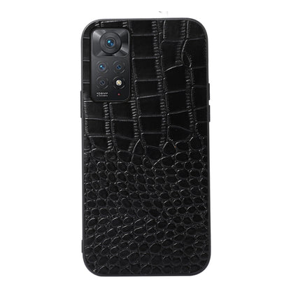 Black crocodile-pattern cowhide leather phone case with camera cutout and cut edges