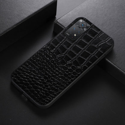 Black crocodile-pattern cowhide leather phone case, camera opening visible