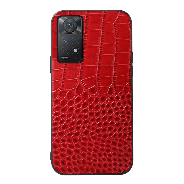 Red crocodile-pattern cowhide leather phone case with camera cutout and side openings