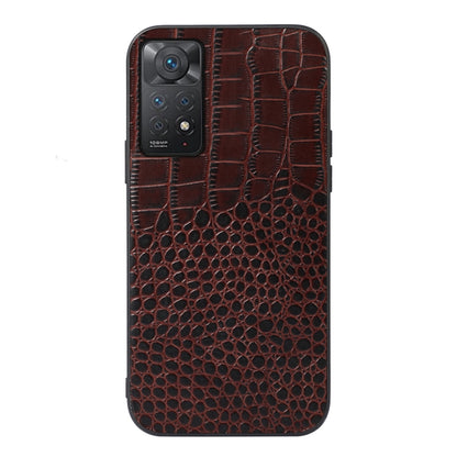 Brown crocodile-pattern cowhide leather phone case with camera opening and textured finish