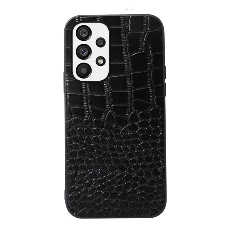 Black crocodile-pattern cowhide leather phone case with camera module cutout