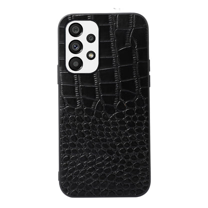 Black crocodile-pattern cowhide leather phone case with camera module cutout