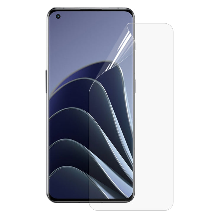 Full-coverage clear hydrogel screen protector film for OnePlus 10 Pro on smartphone screen