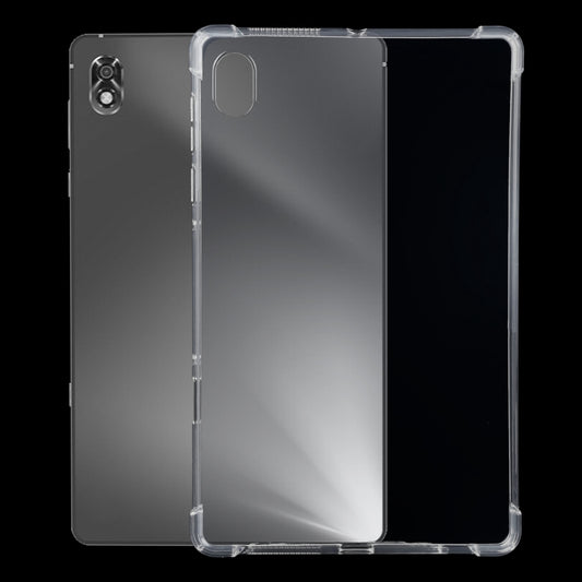 Transparent TPU tablet case with raised corners and cutouts for camera and ports