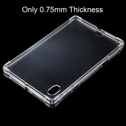 Slim transparent TPU tablet case with reinforced corners and port access opening