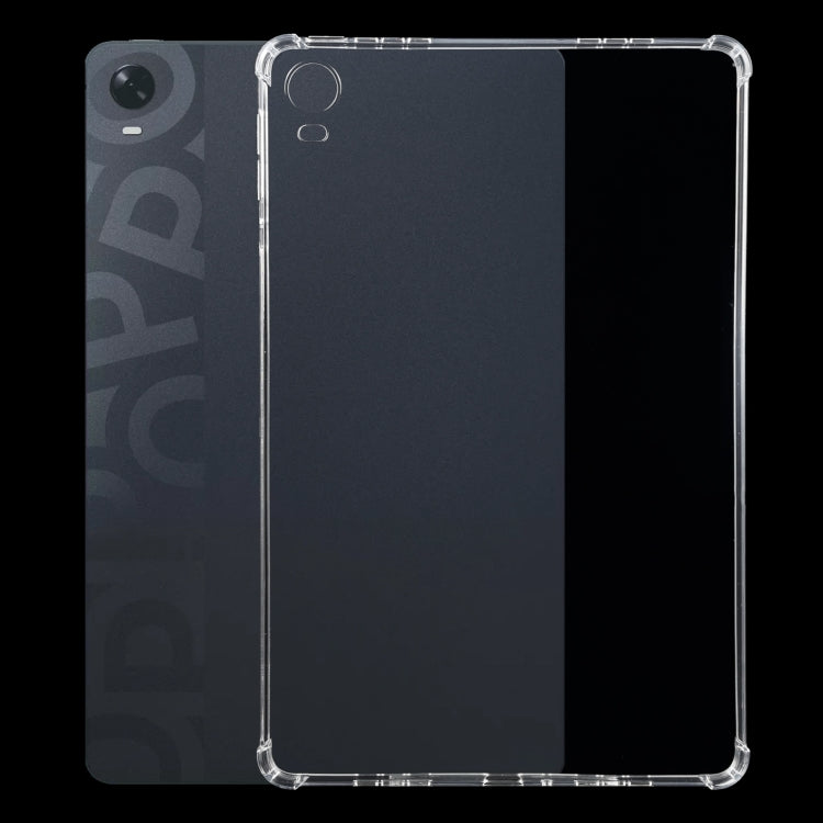 Transparent TPU tablet case covering back with camera cutout and side openings