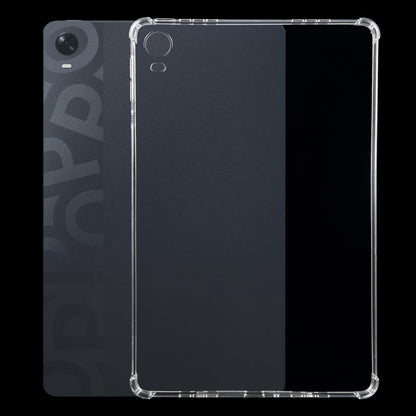 Transparent TPU tablet case covering back with camera cutout and side openings