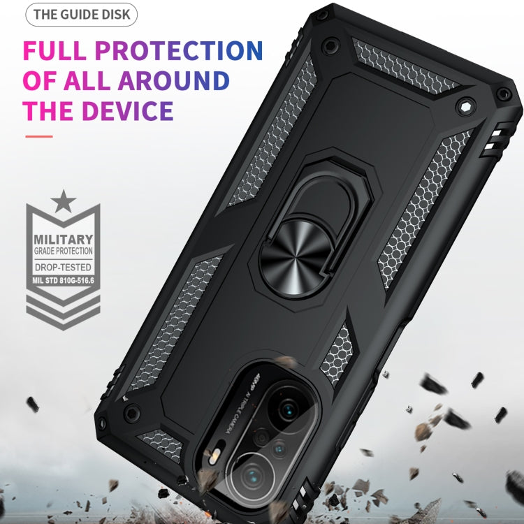 Black shockproof phone case with 360° rotating ring holder, full corner protection