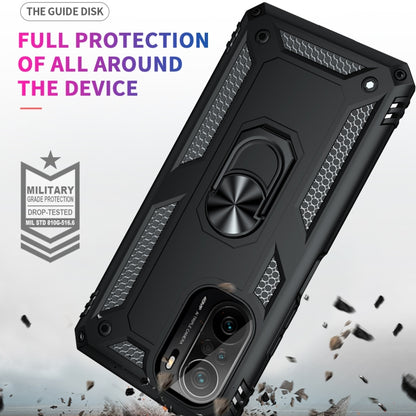Black shockproof phone case with 360° rotating ring holder, full corner protection