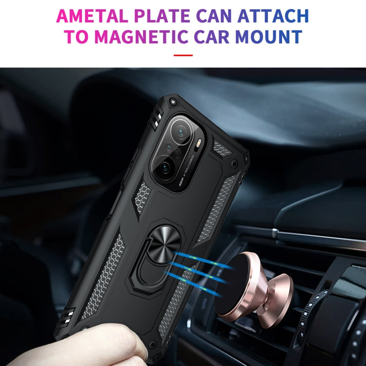 Black shockproof phone case with metal plate for magnetic car mount and 360° ring