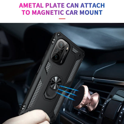 Black shockproof phone case with metal plate for magnetic car mount and 360° ring